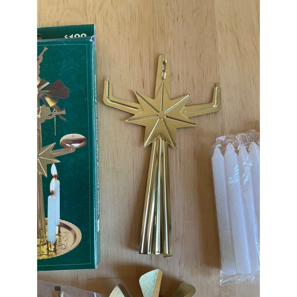 Hearth-Side Magical Spinning Angel Chimes Brass Christmas Carousel 8 Candles